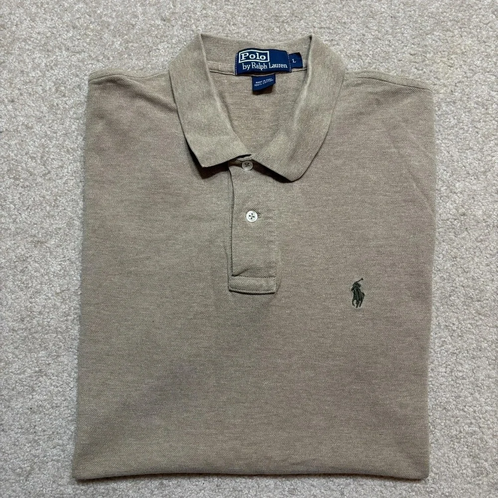 Vtg Polo By Ralph Lauren Polo Shirt Mens Large Beige Cotton Knit Pony Logo 90s